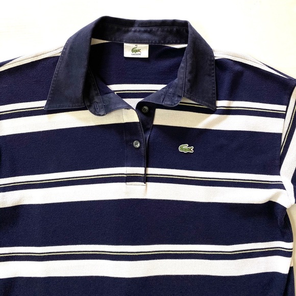 Lacoste navy blue and white stripes sailor marine polo shirt top Eur 40 US M-L - Picture 5 of 7